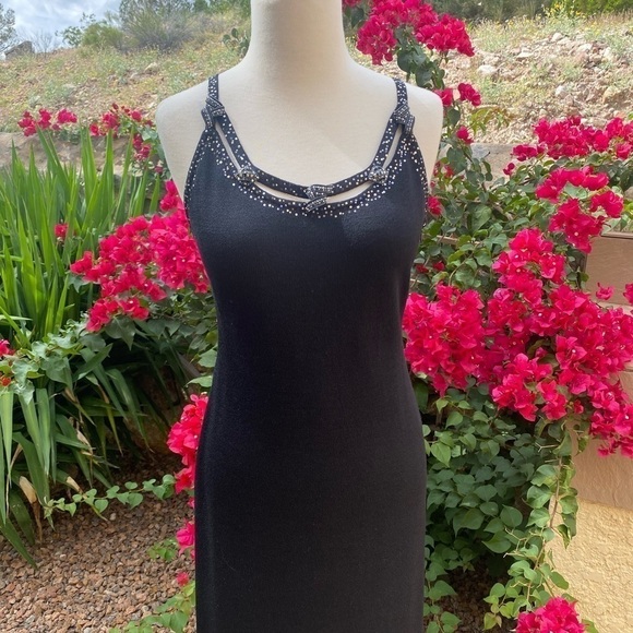 Vintage St John Evening by Marie Gray Formal Gown Knit Maxi Dress Black Sz 4 EUC - Picture 4 of 13